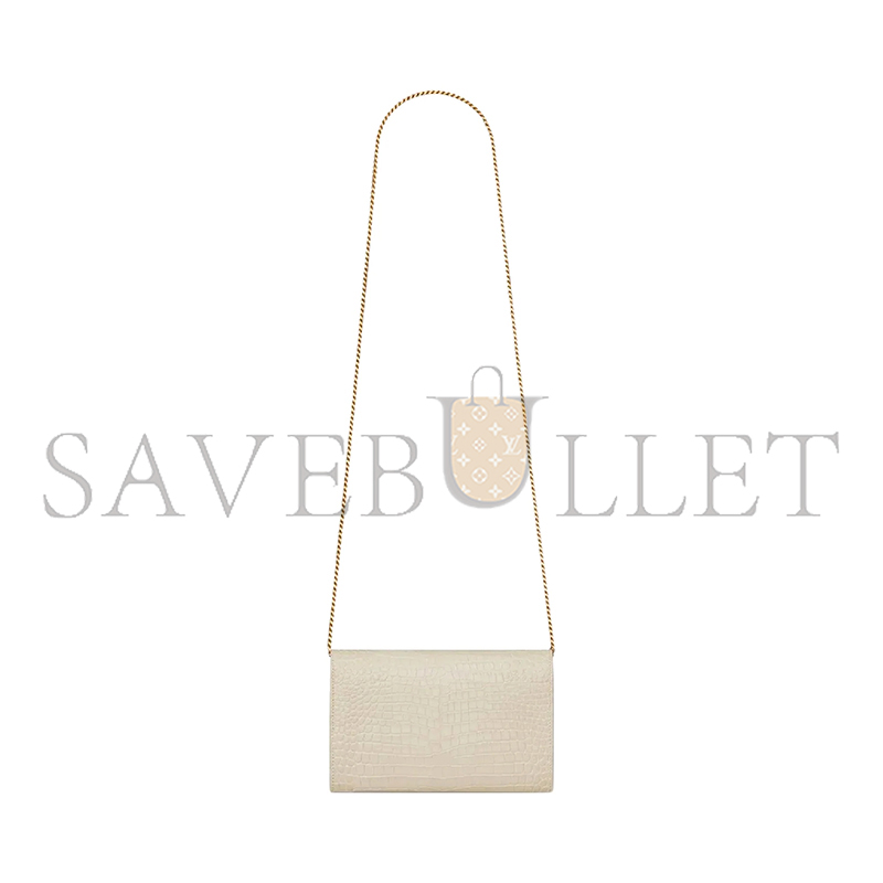 YSL UPTOWN CHAIN WALLET IN SHINY CROCODILE-EMBOSSED LEATHER 607788300256 (19*12*3cm)